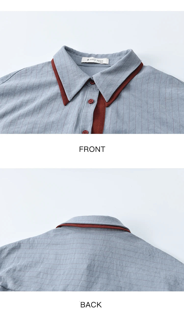 MISHOW Striped Shirt for Women Autumn 2025 Blue Red Splicing Contrasting Color Shirts Laple Loose Retro Commute Top MXE46C2405