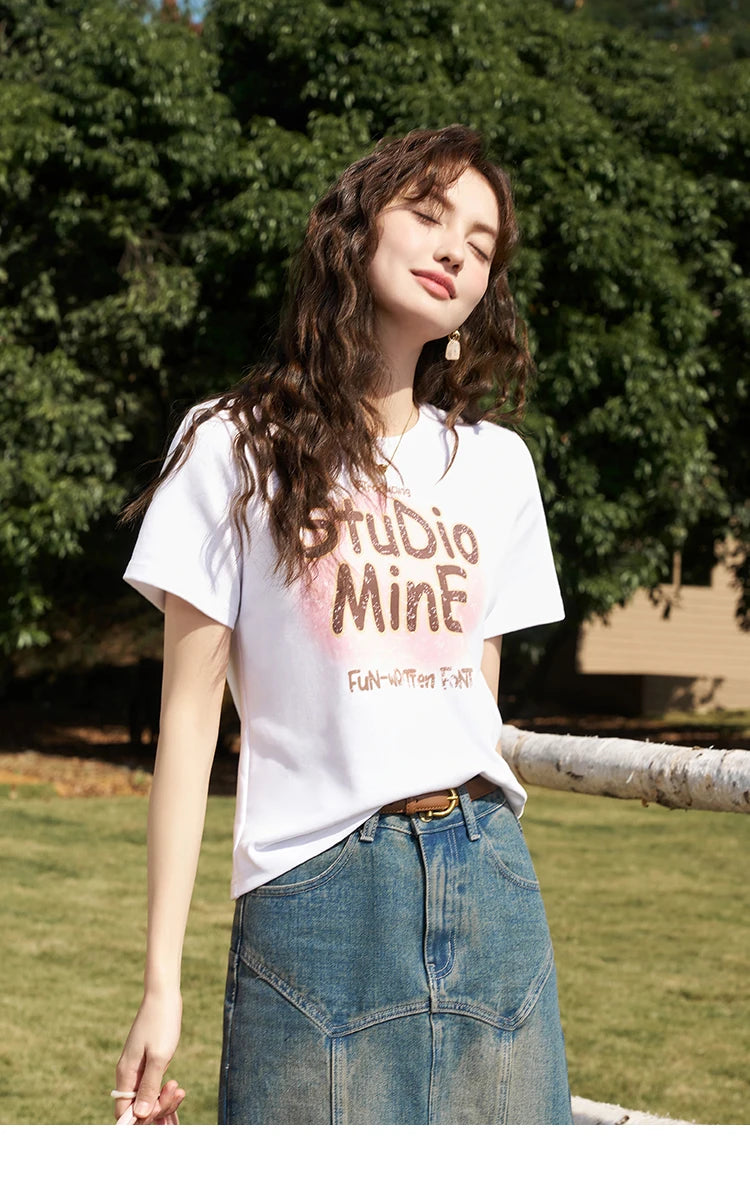 MISHOW Letter Print Short Sleeve T-shirt for Women 2024 Spring Summer New Loose Casual Tshirt Woman Crew Neck Tee Top MXD13T0164