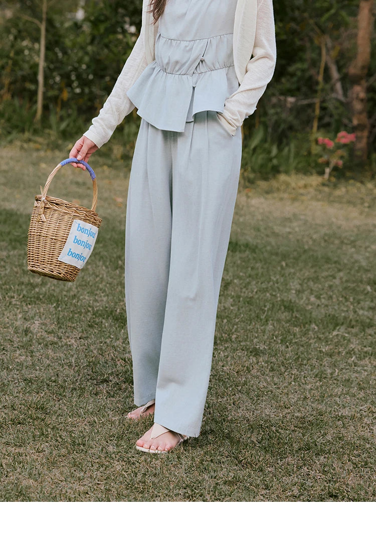 MISHWO Office Lady Summer Camisole Pant Sets for Women 2025 Solid Sleeveless Tops High Waist Loose Pants Female New MXE33T0547