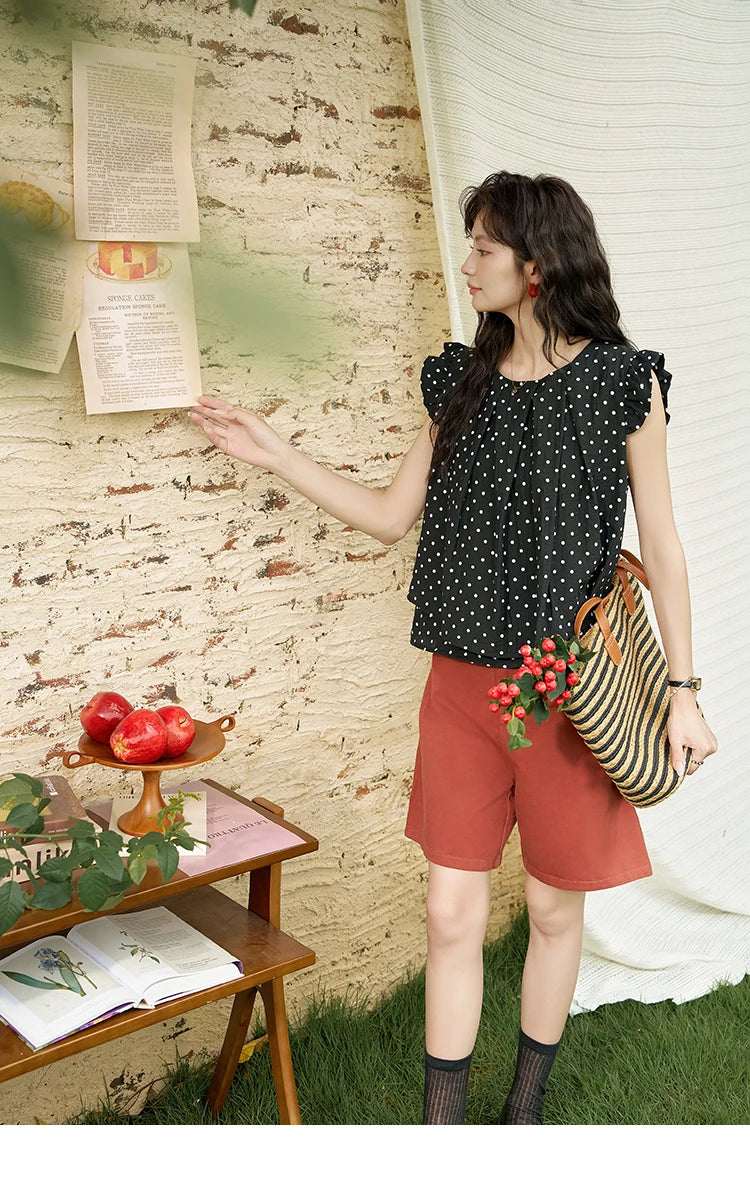 MISHOW Red Casual Shorts for Women 2024 Summer Korean Symmetrical Pocket High Waist Loose Straight Leg Short Pants MXD25K0679