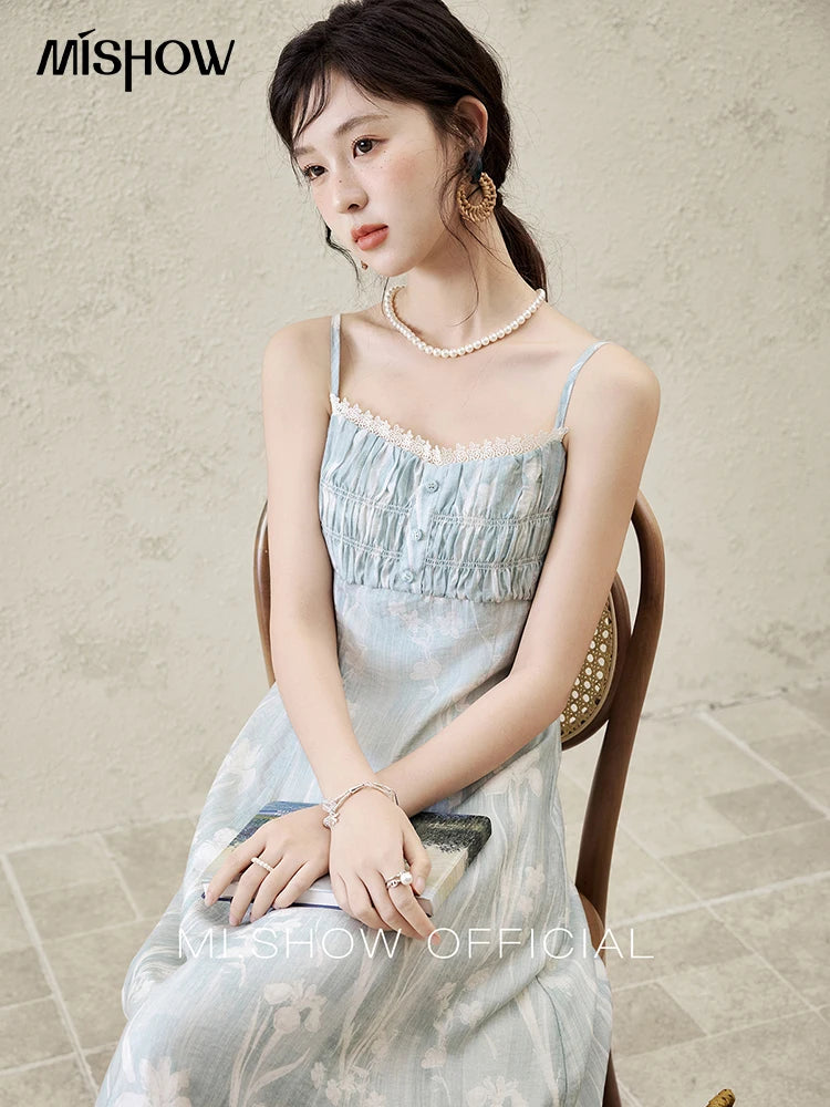 MISHOW Print Spring Summer Suspender Dress Women 2025 Square Collar Sleeveless Korean Dresses Lady New Fashion Slim MXE16L2127
