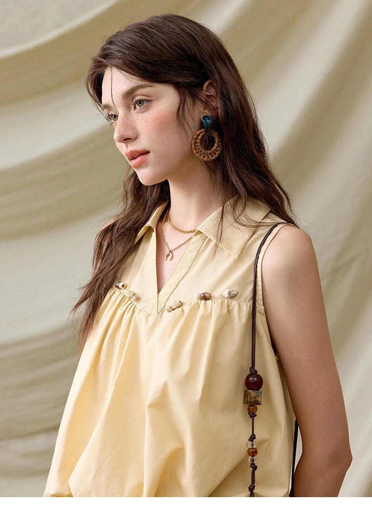 MISHOW Office Lady New Blouse Women Summer New Sleeveless Turn-down Collar Hollow Lace Shirts Female Slimming Fashion MXE31X1760