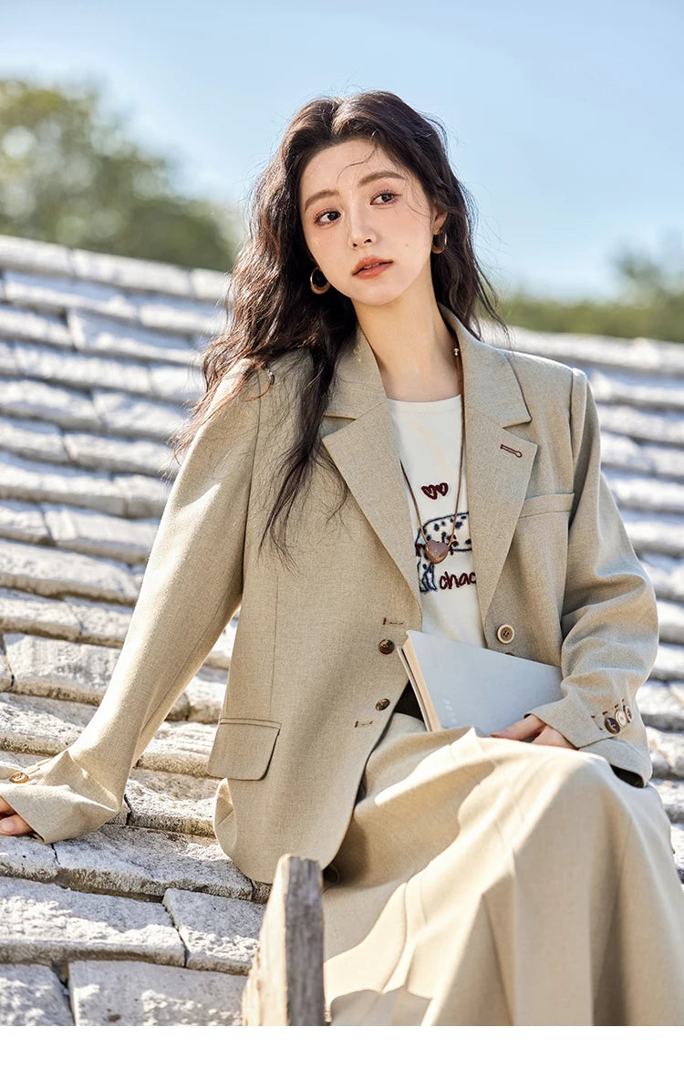 MISHOW Skirt Jacket For Women Separately 2025 Spring New Casual Vintage Blazer Jacket Pleated Skirt Fashion Blazer MXE11W0712