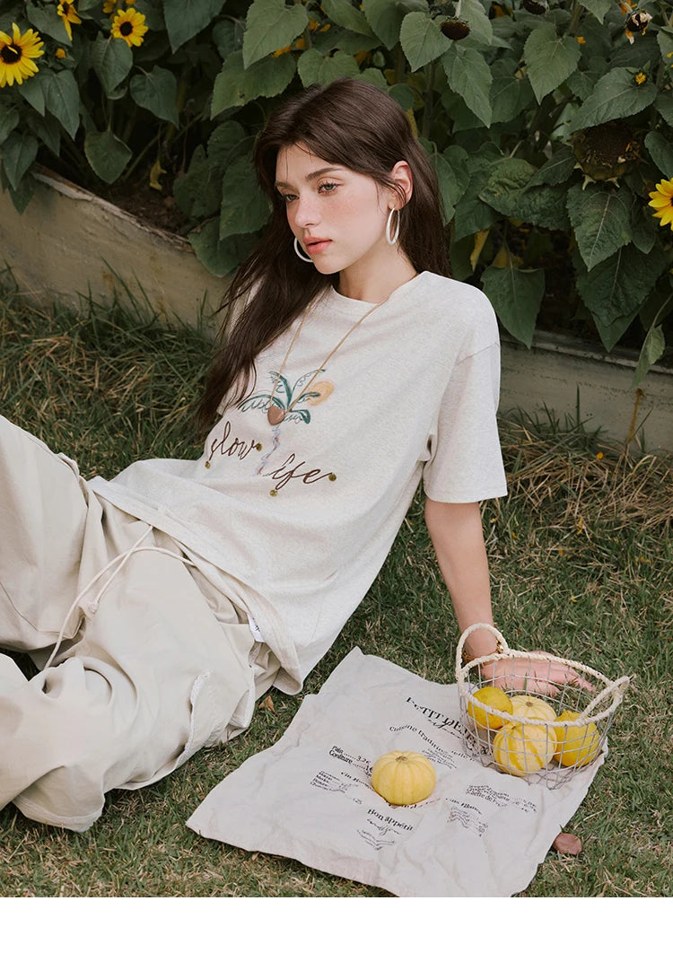 MISHOW Casual Summer Print Shirts Women 2025 Short Sleeve Round Neck Coconut Tree Straight T-shirts Woman Versatile MXE31T0520