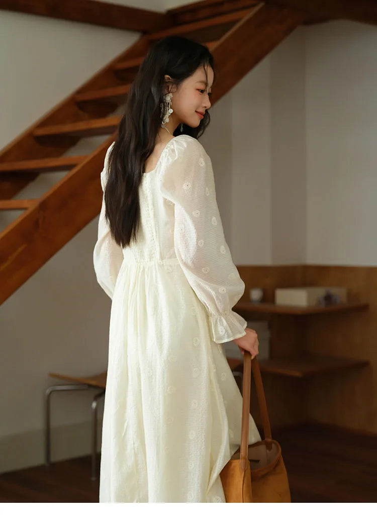 MISHOW Women's Cashew Flower Embroidered Dress 2025 Autumn V-neck Drawstring Long Sleeves Ladies Elegant Slim Dresses MXE41L2387