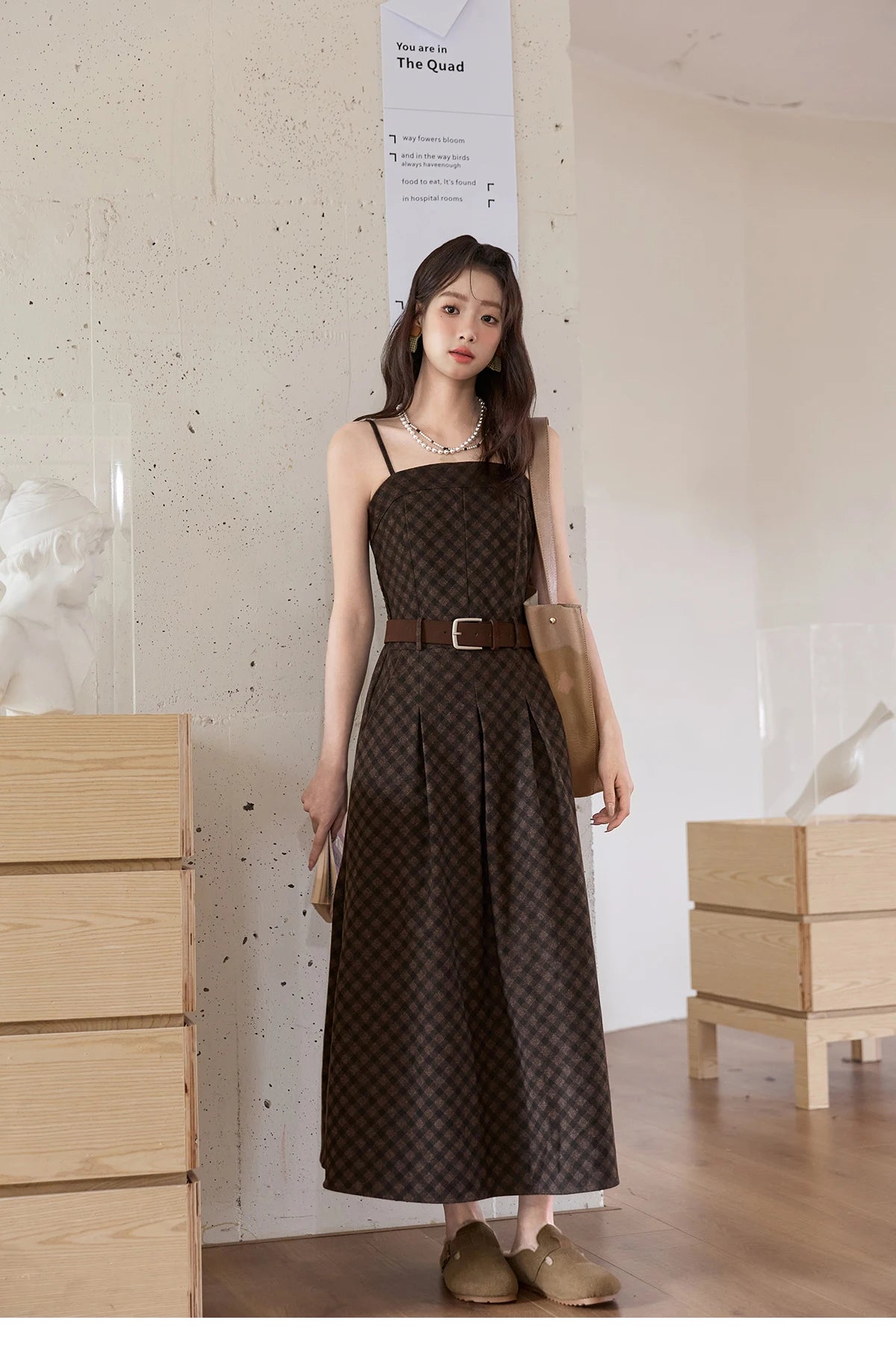 Mishow Plaid Sleeveless Square Collar Slip Dress MXE51L2538