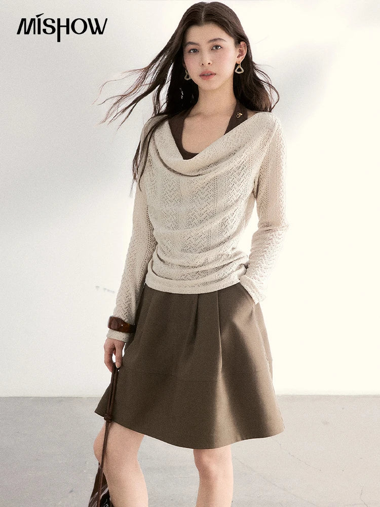 MISHOW Women's A-line Flower Bud Mini Skirt 2026 Spring High Waist Pleated Casual Short Skirt with Slanted Pockets MXF108B0767