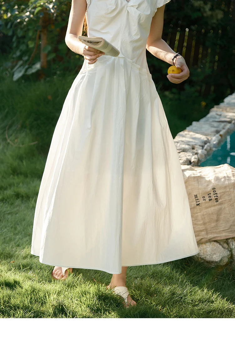Mishow V-Neck Puff Sleeve Solid Vacation Dress MXE39L2384