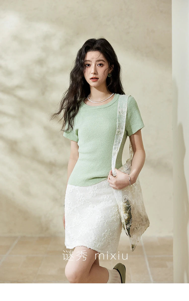 Mishow Lace Jacquard High Waist A-Line Mini Skirt MXE13B0646