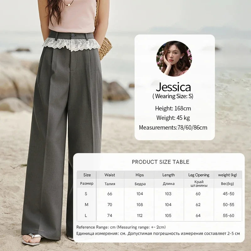 MISHOW Gray Suitable Pant Women 2025 Summer High Waist Retro Long Wide Leg Pants Woman Fashion Office Lady Trousers MXE32K0921
