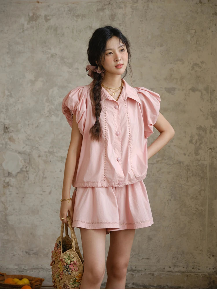 MISHOW 2 Pieces Set for Woman 2025 Summer New Loose Sweet Short Sleeve Button Shirt Casual Shorts Set Ladies Clothing MXE34T0591