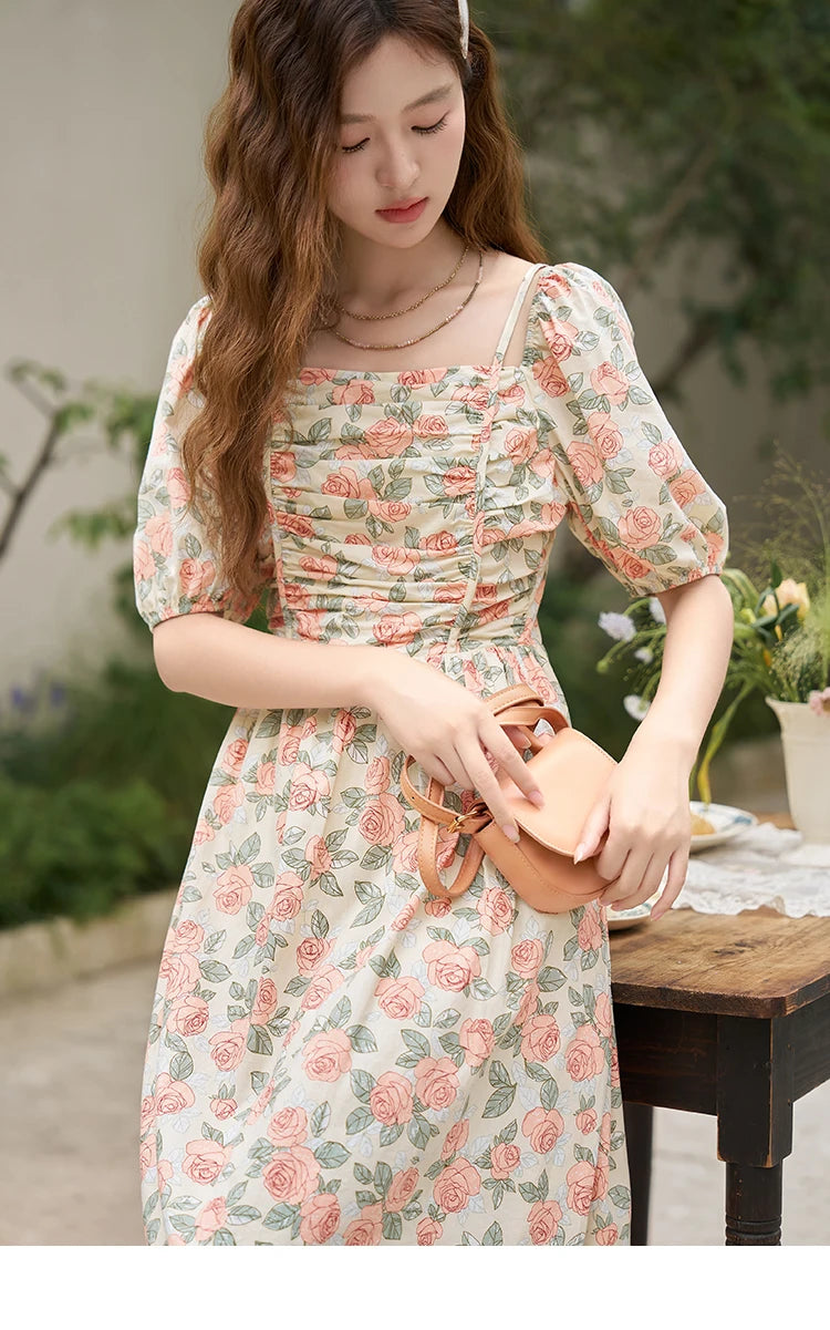 Mishow 100% Cotton Floral Puff Sleeve Dress MXC33L1397