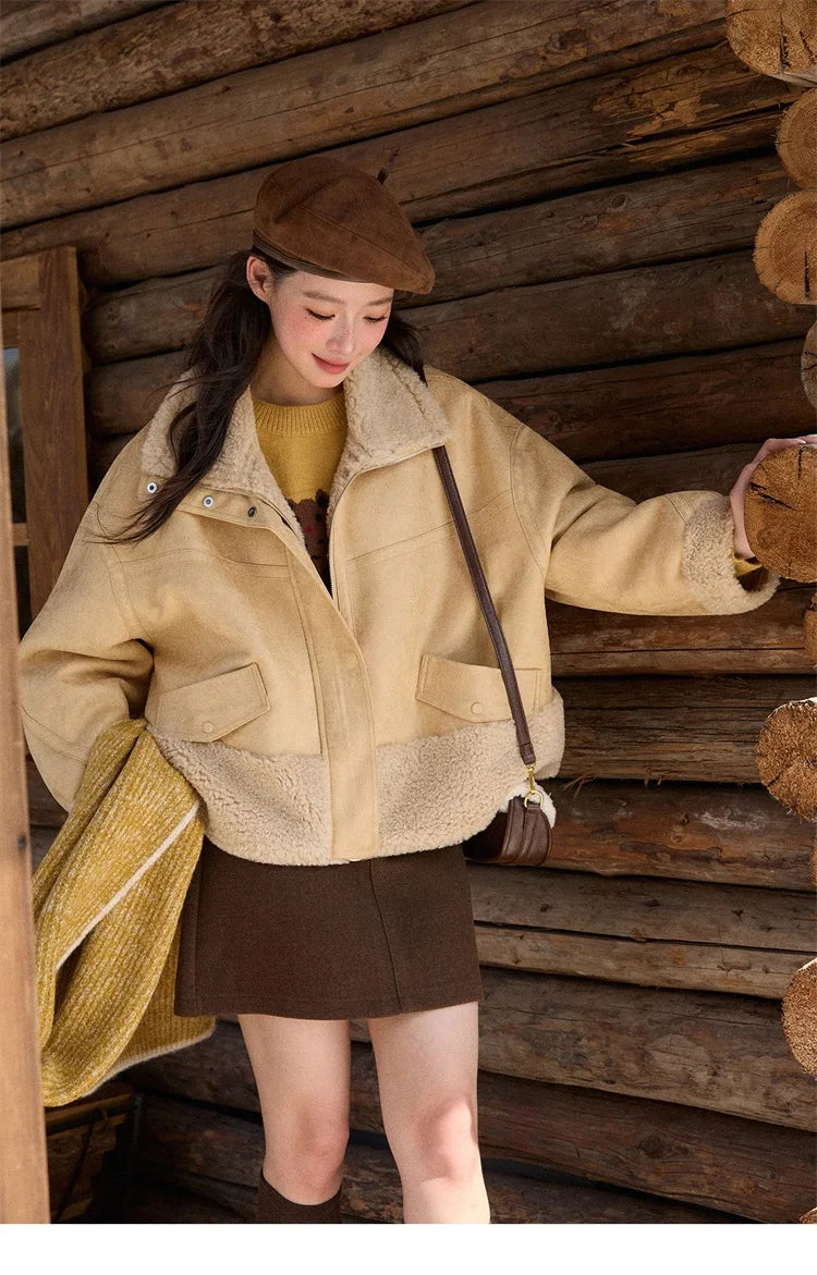 MISHOW Woman Short Jacket 2025 Fashion Yellow Stand Collar Zipper Jacket Luxury Loose Windproof Long-sleeved Coats MXE90W0996