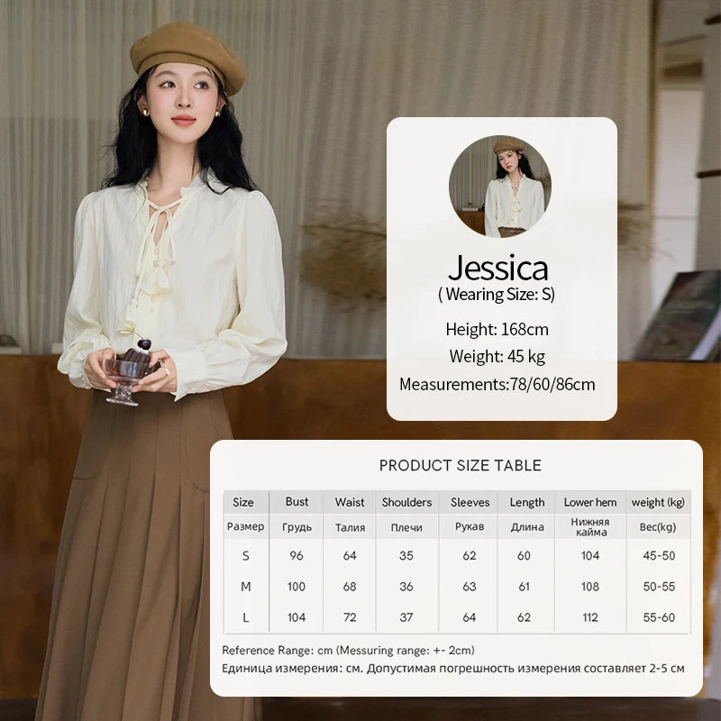 MISHOW Flower Bud Tie Lyocell Shirt for Women Autumn 2024 Temperament Solid Long Sleeve Pullover Tops Office Lady MXD42X1640