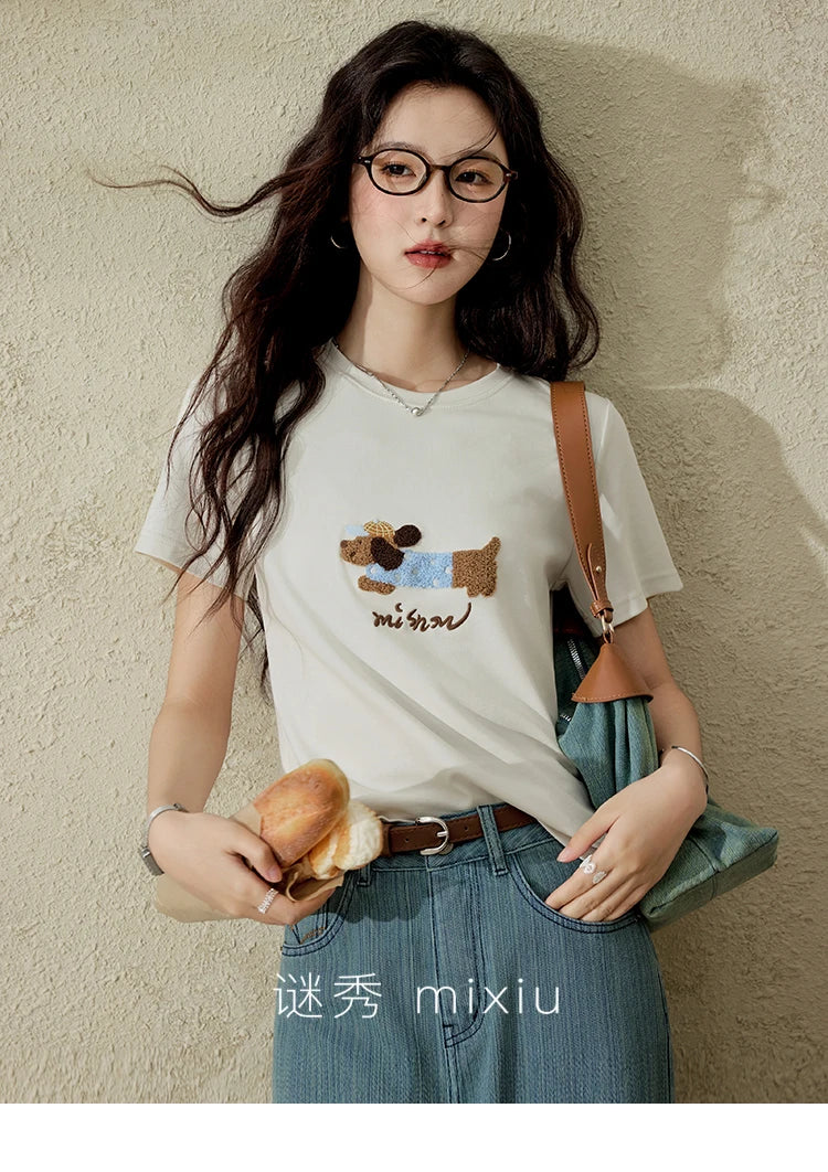 MISHOW Versatile Denim Straight Leg Pants for Women Spring 2025 Embroidery Pockets Commuting Loose Denim Trousers MXE14K0870