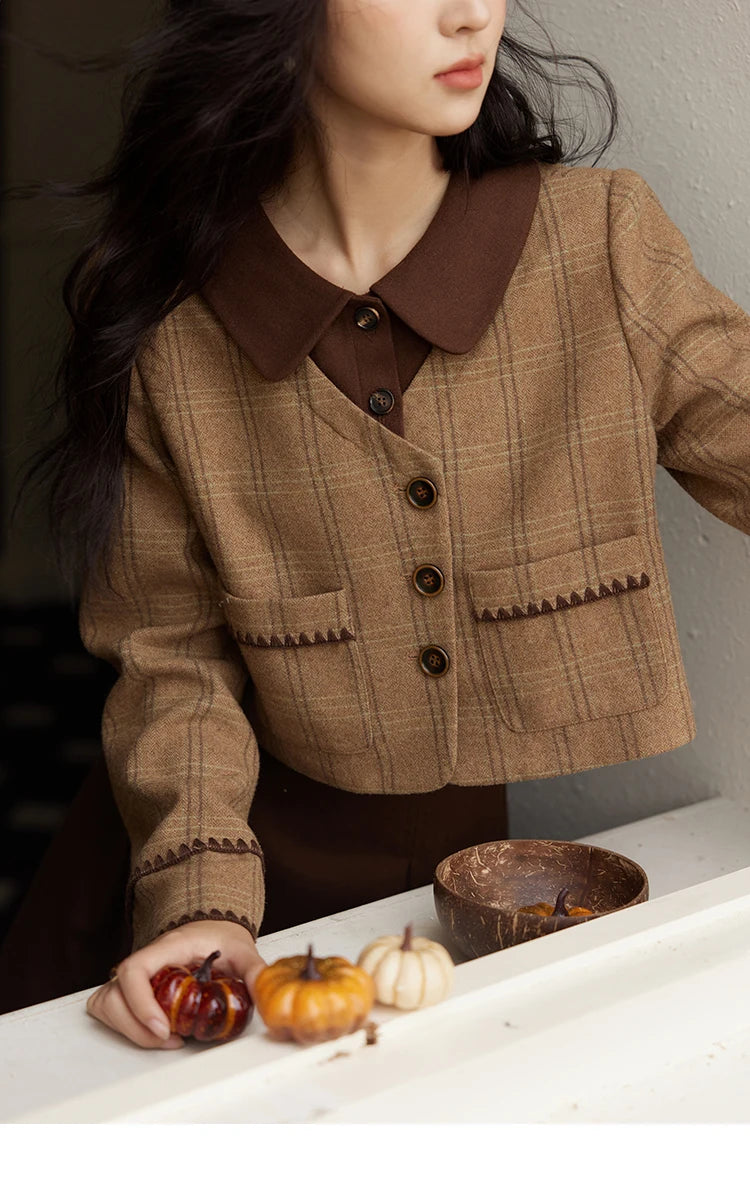 MISHOW Plaid Tweed Coats Midi Skirt Separately Women 2024 Fall Winter Polo Vintage Elegant  Jackets Pleated Skirts MXD46W0460