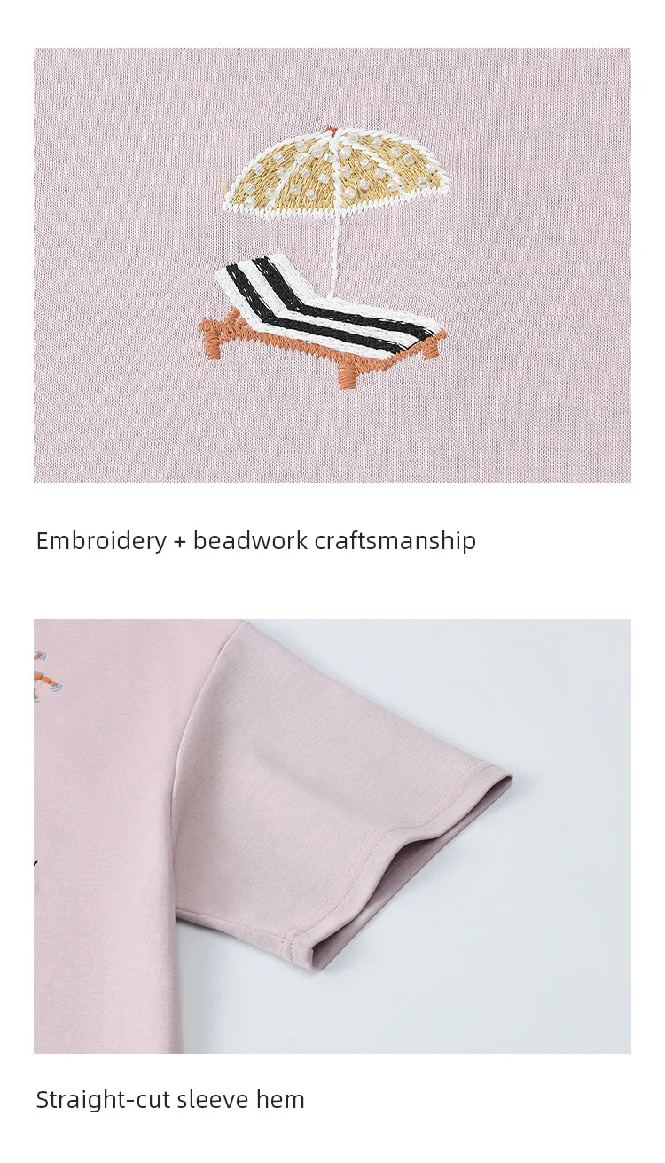 MISHOW Embroidered Casual T-shirt for Women Summer 2025 Short Sleeve Round Neck Shirts Female New Fashion Tops Lady MXE16T0506