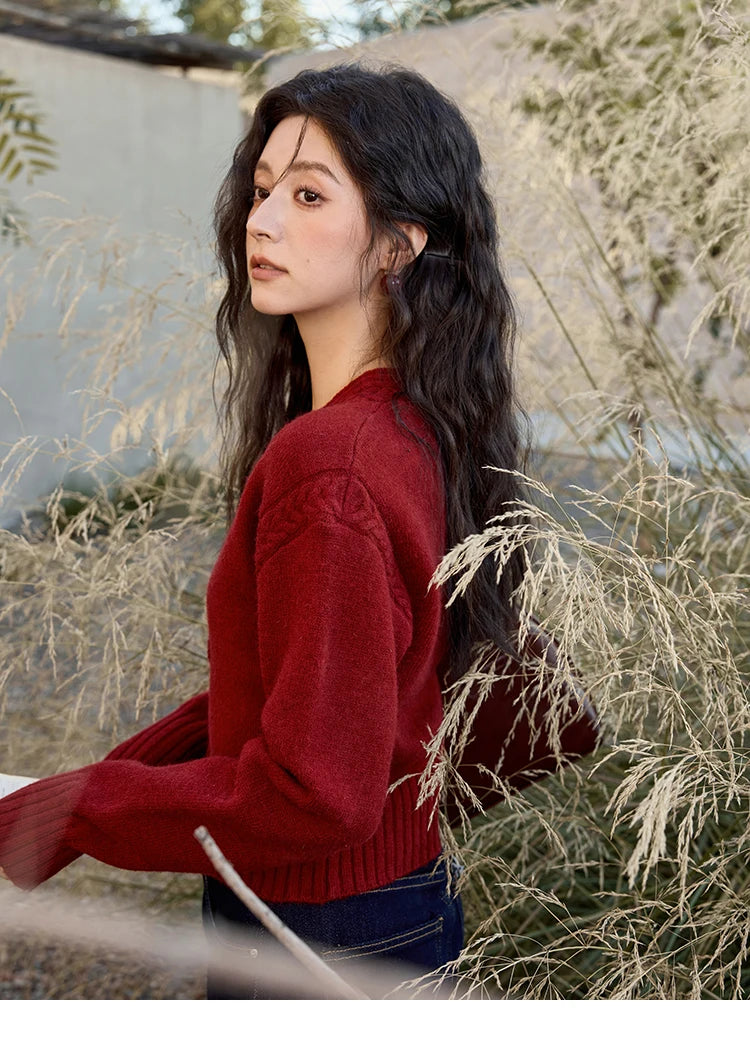 MISHOW Elegant V-neck Sweater Women's Long-sleeved Knitted Jacket 2025 Fall Winter New Korean Vintage Short Cardigan MXD48Z0848