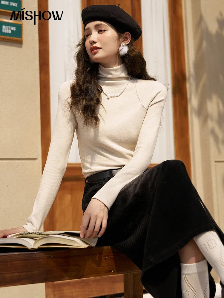 MISHOW Mock Neck Bottoming Shirt Long Sleeve Inner Tops for Women 2023 Autumn Winter New Fashion Warm Slim T-shirt MXC58Z0290