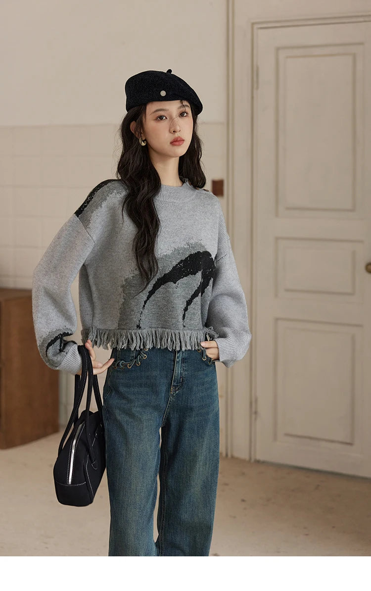 MISHOW Tassel Knitted Sweater Women Fashion Half High Neck Pullover Sweater 2024 Autumn Winter Premium Casual Top MXD43Z0680