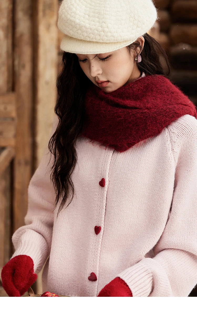 MISHOW Love Heart Button Sweater Color Clash Women Winter Clothing Knitted Cardigan Loose Versatile Thick Warm Tops MXD58Z1127
