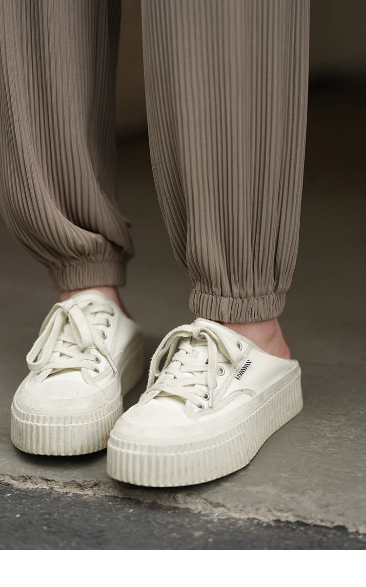 MISHOW Casual Pants for Women 2023 Summer Solid High Waist Slim Straight Elastic Waist Trousers Ankle-Length Pants MXC33K0069