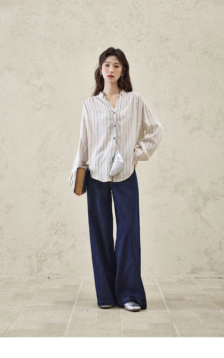 MISHOW Casual Spring Summer Jeans for Women 2025 Stitching Ruffle High Waist Jeans Female New Fashion Wide Leg Pants MXE16K0907