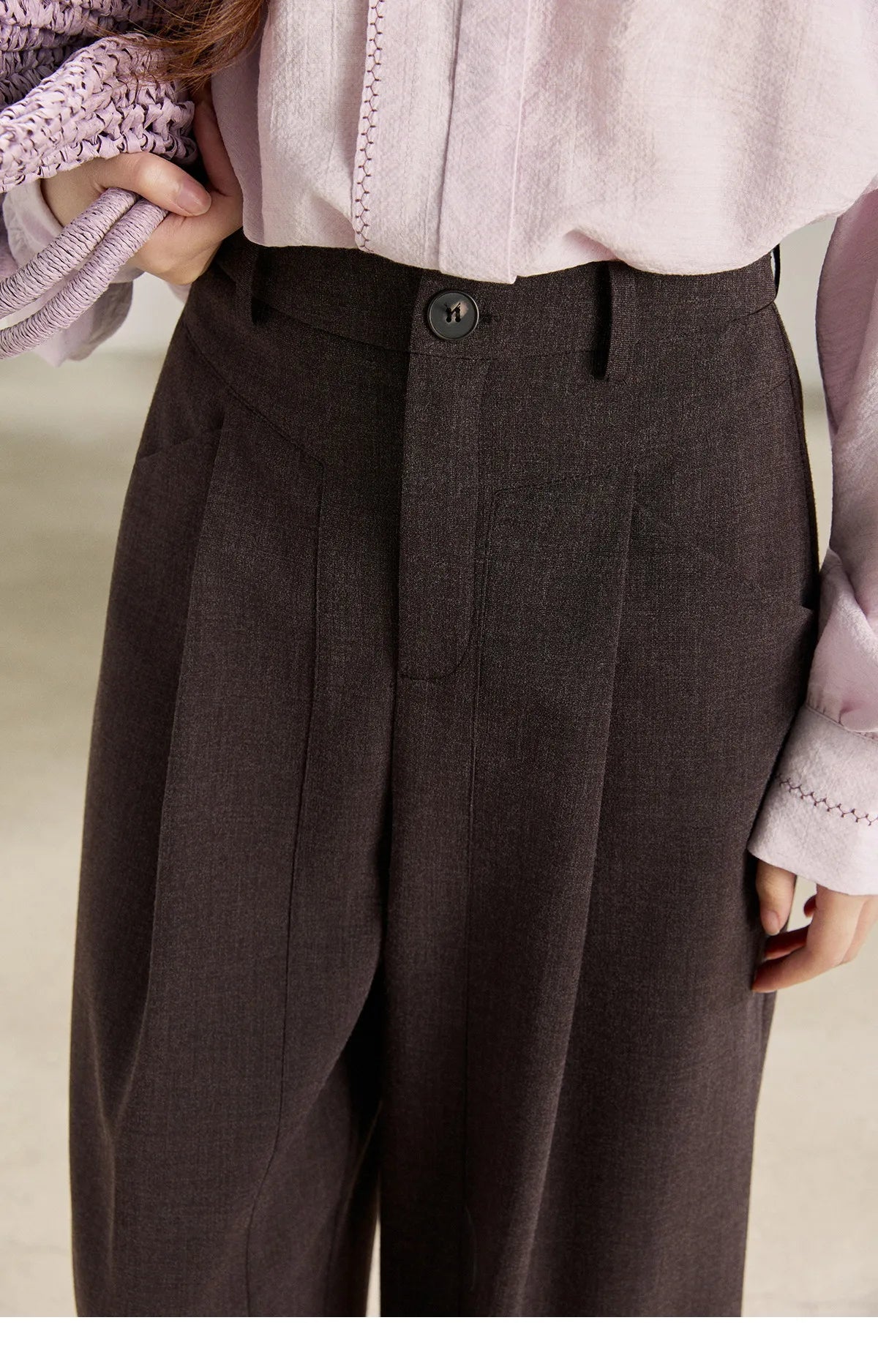 MISHOW Women's Dark Purple Wide Leg Pants 2026 Spring High Waist Pleated Pants Back Elastic Waist Casual Trousers MXF13K1204