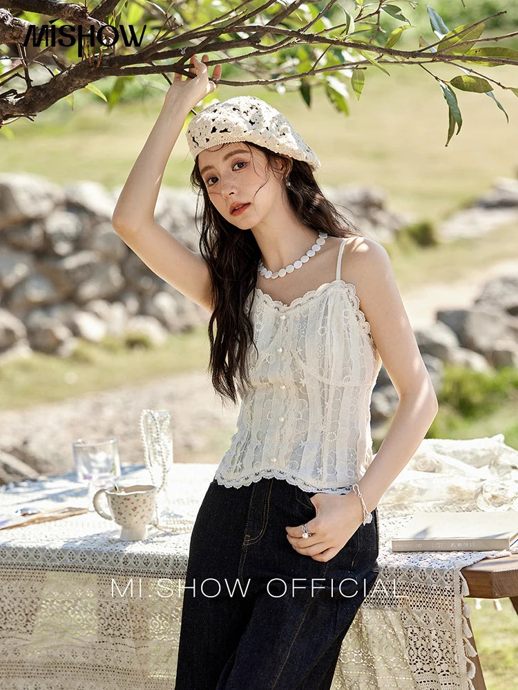 MISHOW Lace Embroidered Camisole for Women Spring 2025 Adjustable Shoulder Straps Slim Tank Top Sexy Sweet Camisole MXE13D0050