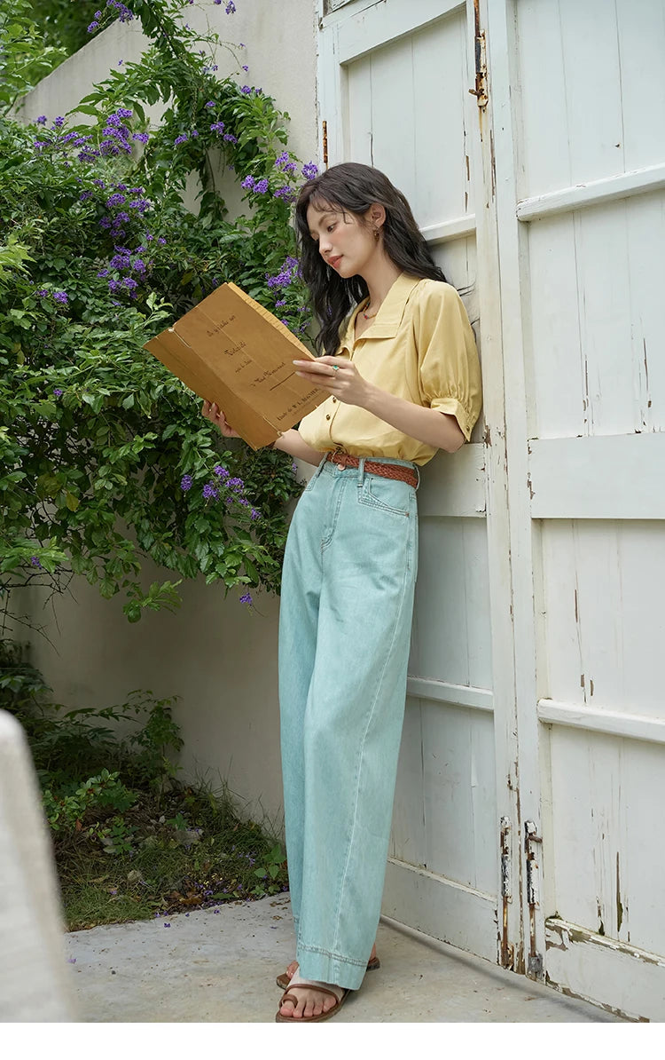 MISHOW Women's Short Sleeve Shirt Summer Thin Casual Simple Loose Elegant Blouses for Women 2024 Fashion Lapel Tops MXD28C0247