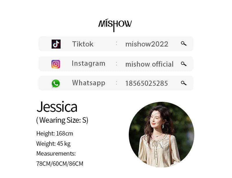 MISHOW Women's Floral Round Neck Shirts 2025 Spring Ruffled Collar Commuting Top Sweet Petal Sleeve Lace-up Shirts MXE14X1729