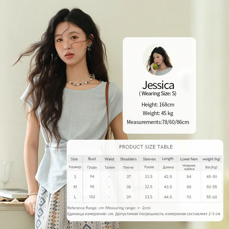 MISHOW Round Neck Knitted T-Shirt Irregular Design Button MXE39T0709