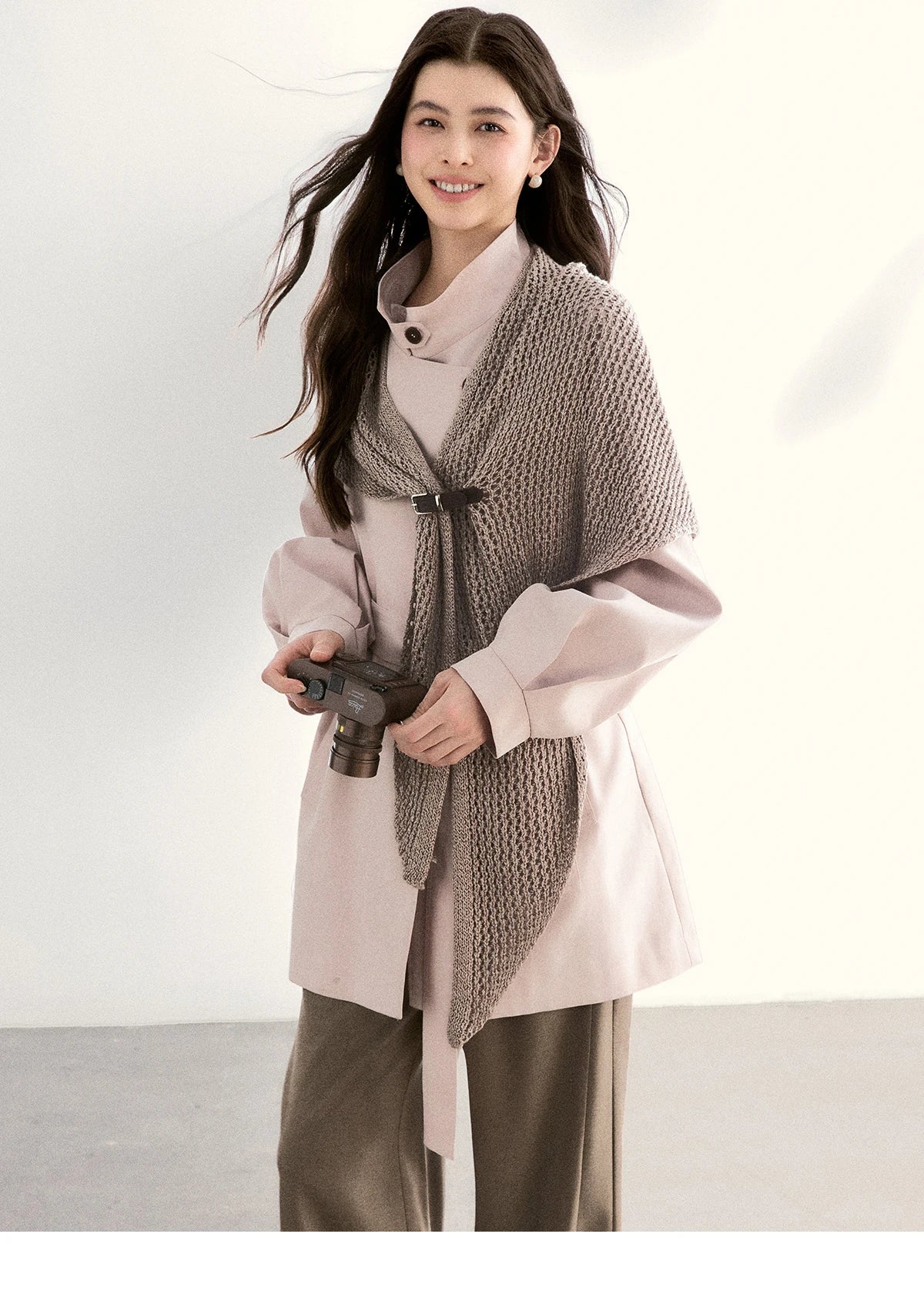 MISHOW Women's Dusty Pink Trench 2026 Spring Stand Collar Belted Coats Raglan Sleeve Casual Mid-Length Windbreaker MXF108W1002