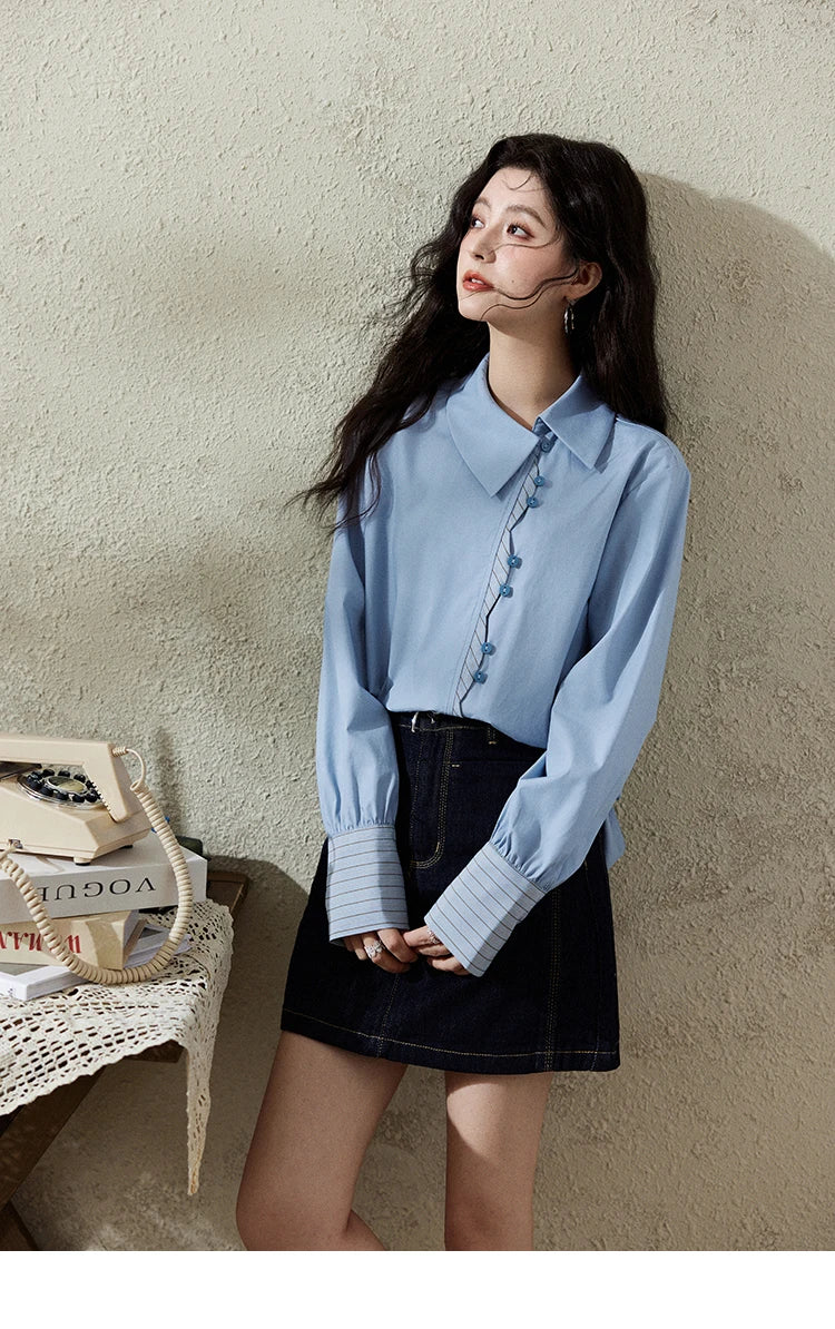 MISHOW Women's Retro Deep Blue Short Denim Skirt Spring High Waist Slim A-line Skirts Denim Commuting Versatile Skirt MXE13B0658