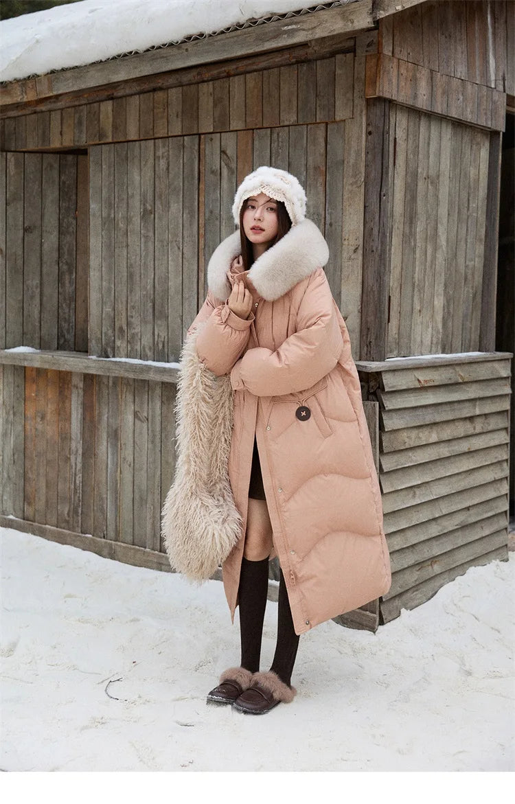 MISHOW Fox Fur Collar Down Jacket for Women 2025 Winter Fashion 90% White Duck Down Thickened Coat Warm Long Coat  MXE51Y0082