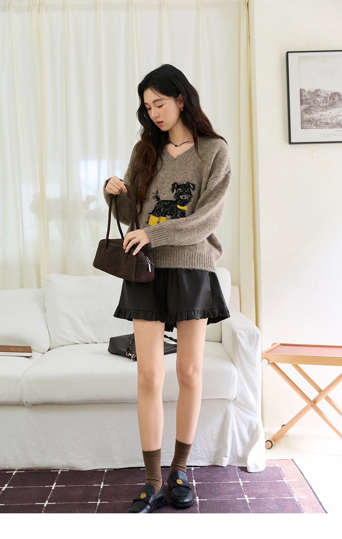 MISHOW Women's Long Sleeve Pullovers 2025 Autumn Winter New Puppy Embroidery Loose Casual V Neck Knit Sweater Luxury  MXE48Z2570