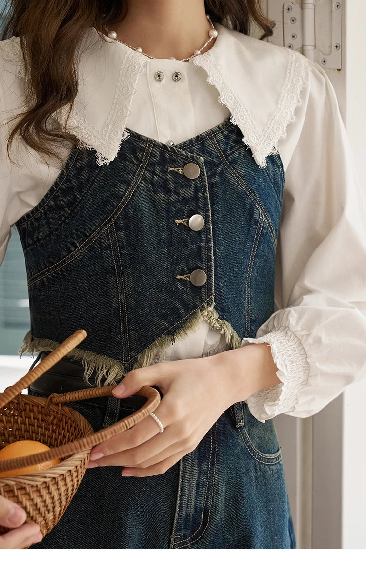 MISHOW American Retro Denim Suspender Tank Top 2024 Spring Single Breasted Sleeveless Short Vest Top Outerwear MXD12D0025