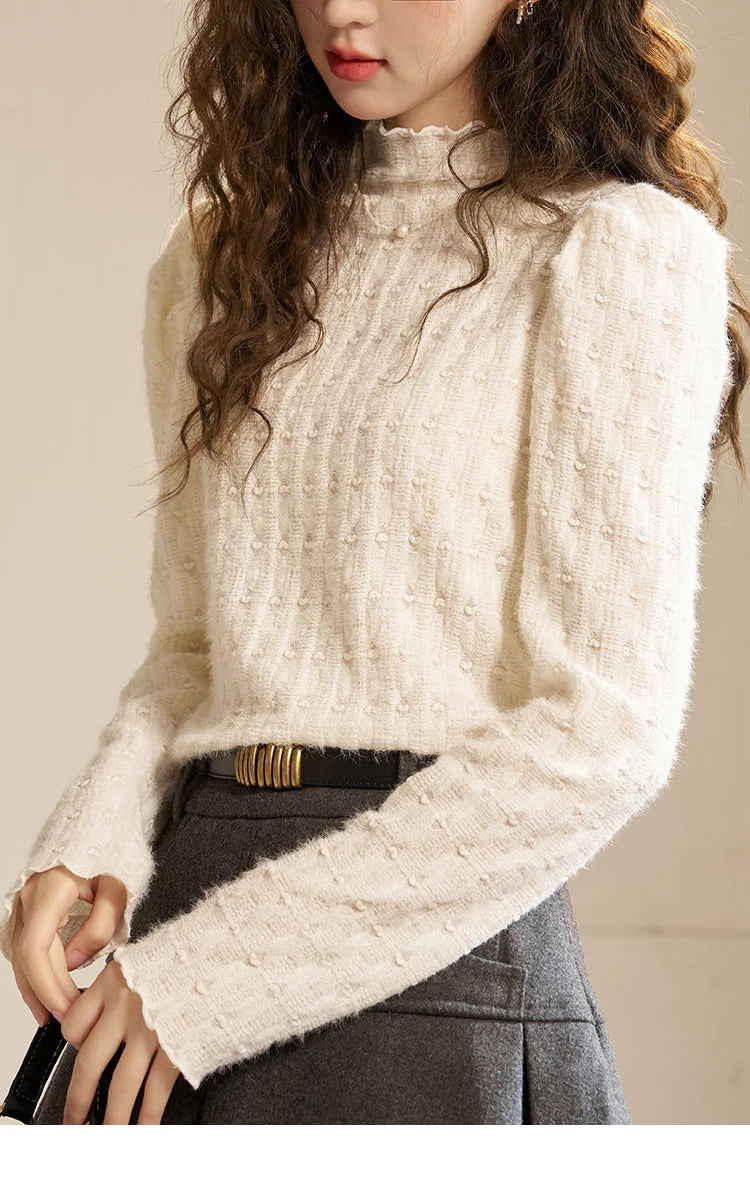 MISHOW Lace Bottoming Shirt Women Autumn Winter Mock Neck Long Sleeve Knitted Pullover French Warm Inner Top Female MXC58Z0481