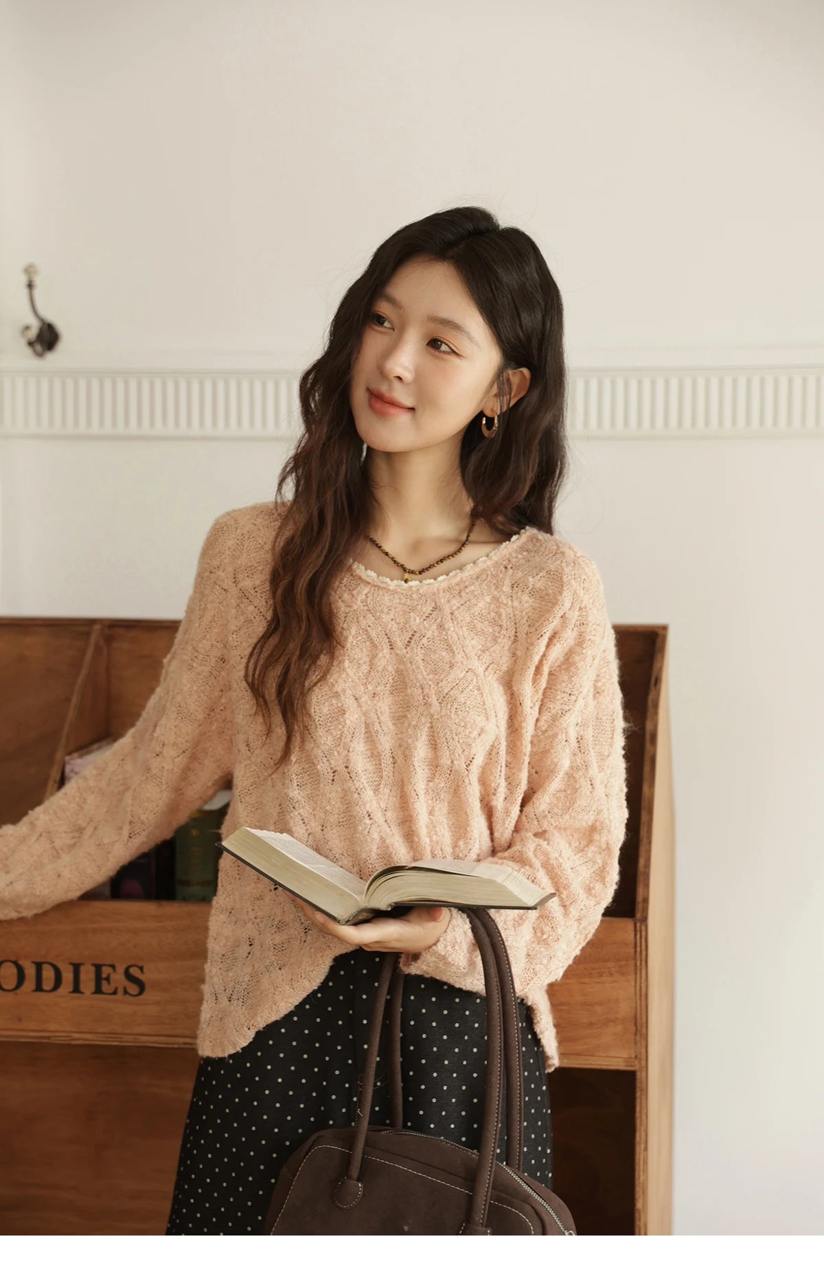 MISHOW Bamboo Loop Yarn Knitted Sweater for Women Autumn 2025 Hollow V-neck Lace Sweater Casual Solid Pullovers Tops MXE43Z1349