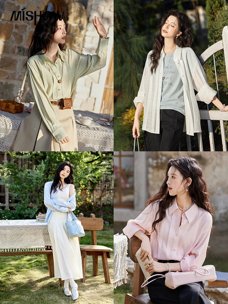 MISHOW Solid Loose Fit Shirt Dropped Shoulder Turn-Down Collar MXE13C0405