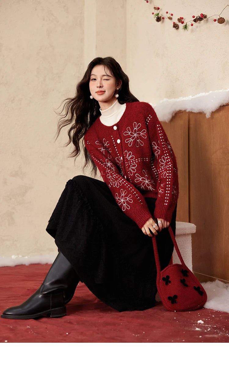 MISHOW Splicing Knitted Skirt For Women 2025 Spring New Korean Lace Loose Elegant Slim Temperament Pleated Long Skirt MXD59B0632