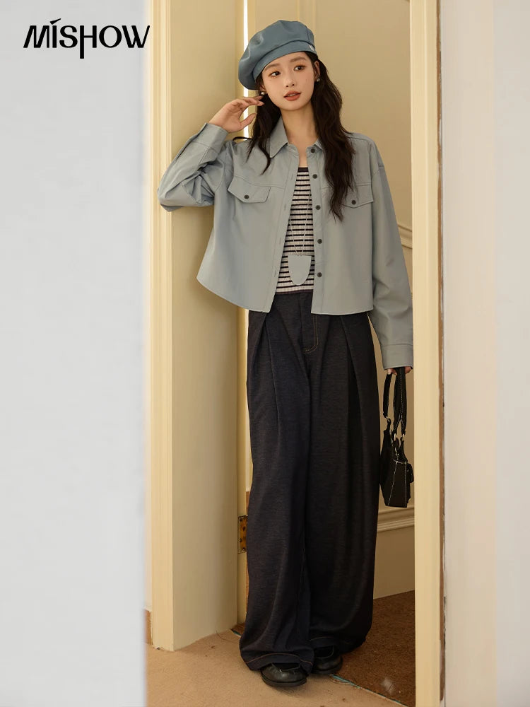 MISHOW Women's Two-Piece Set 2025 Autumn Vintage Striped Vest Solid Turn Down Collar Jacket Commute with Pendant Sets MXE45T1396