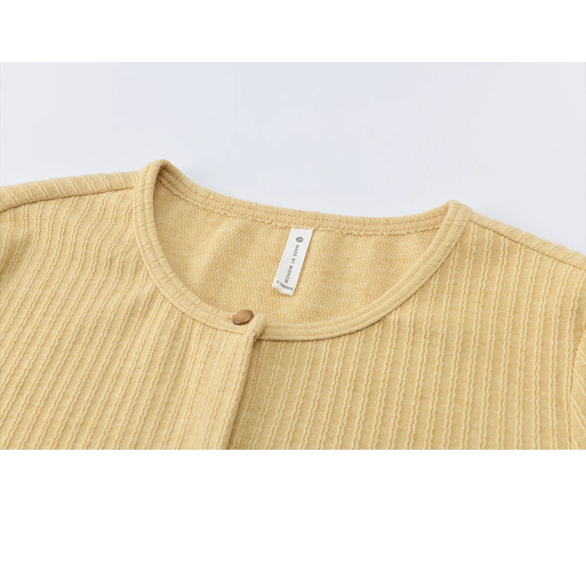 MISHOW Women's Yellow Ribbed Cardigan Spring Lace Trim Drawstring Waist Thin Knitted Sweater Long Sleeve Casual Top MXF11Z2919