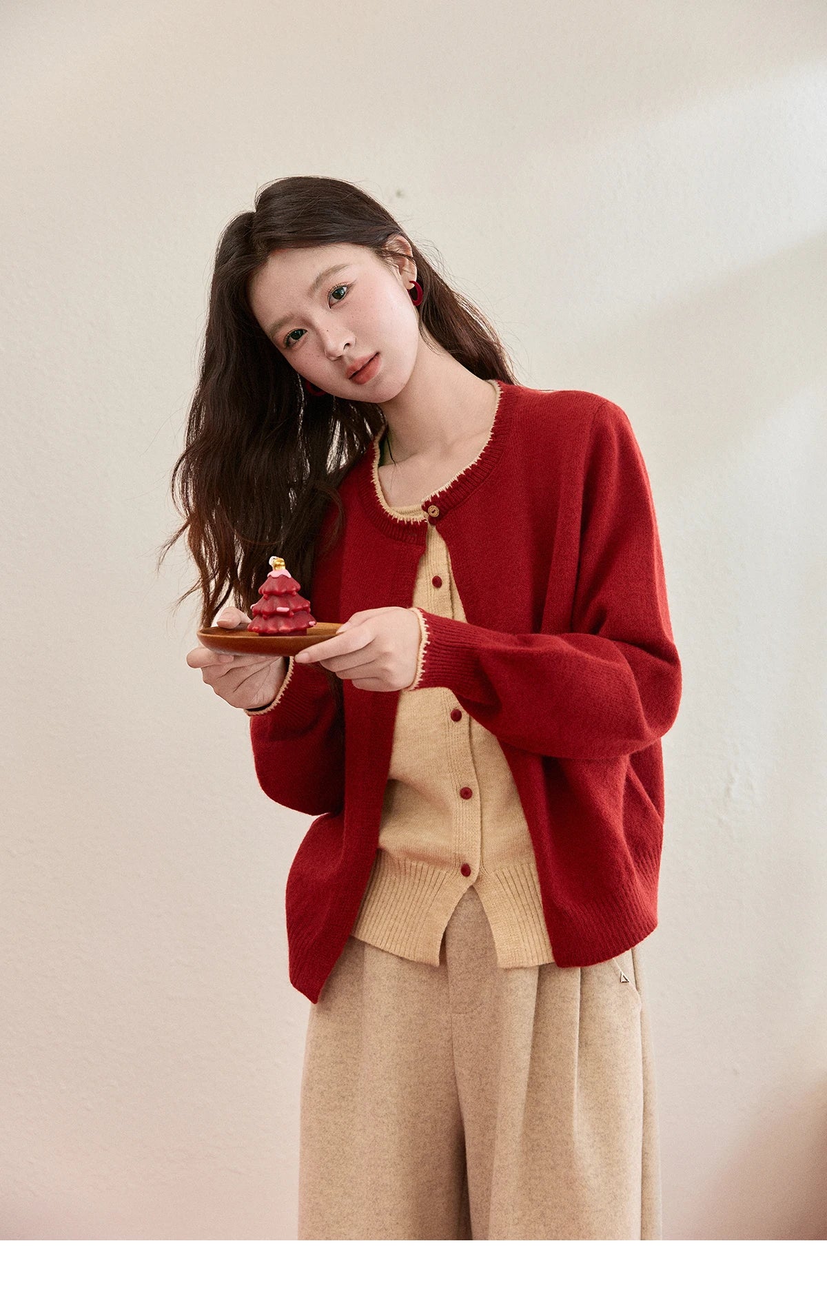 MISHOW Color Block Contrast Fake Two-Piece Cardigan Women Winter Removable Plaid Collar Tie Thickened Knitted Sweater MXE93Z2816