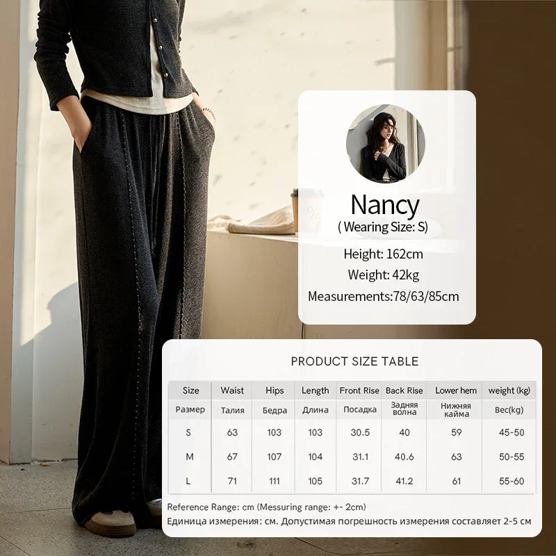 MISHOW Women Casual False Two Pieces Splicing Knit Wide-legged Pants Separately 2024 Fall Winter Elastic Waist Pants MXD35Z0877