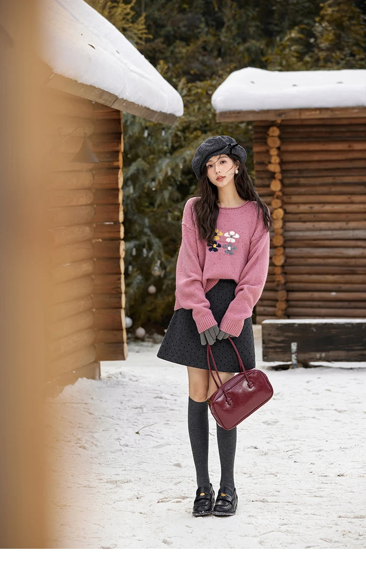 MISHOW Wool Blend Yarn Knitted Sweater Flower Color Dots Design 2024 Winter Women O-Neck Pullovers Lazy Sweaters MXD56Z1066