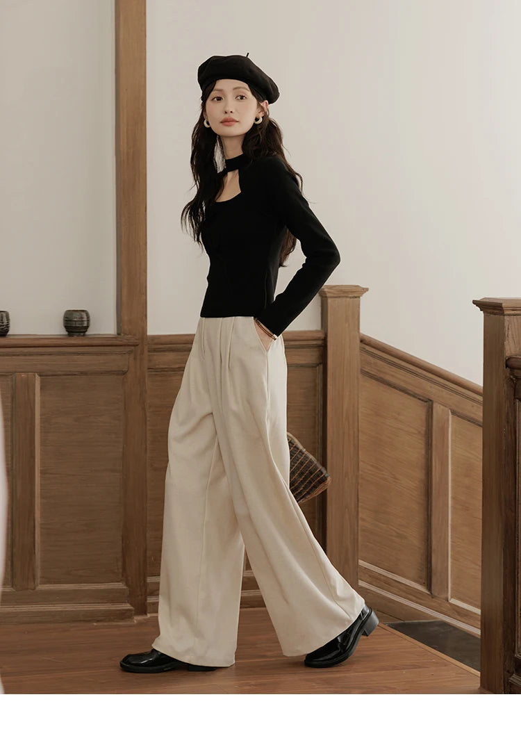 MISHOW Women’s Black Tulip Knitted Sweater French Vintage Hollow Out Sweaters Mock Neck 2024 Fall Elegant Slim Top MXD42Z0731