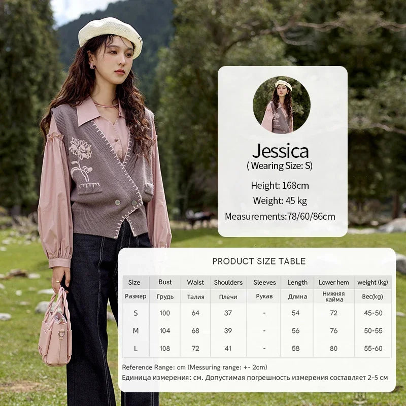 MISHOW Sleeveless Knitted Sweater Vest 2024 Autumn Arctic Velvet Sweater V-neck Towel Embroidered Hook Flower Tops MXD42Z0701