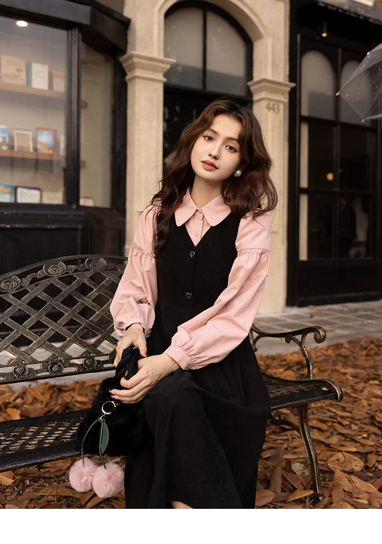 MISHOW Corduroy Strap Dress Autumn Winter French Retro Vneck Sleeveless Mid-Calf Dresses Elegant Solid Blouses MXB43L1246