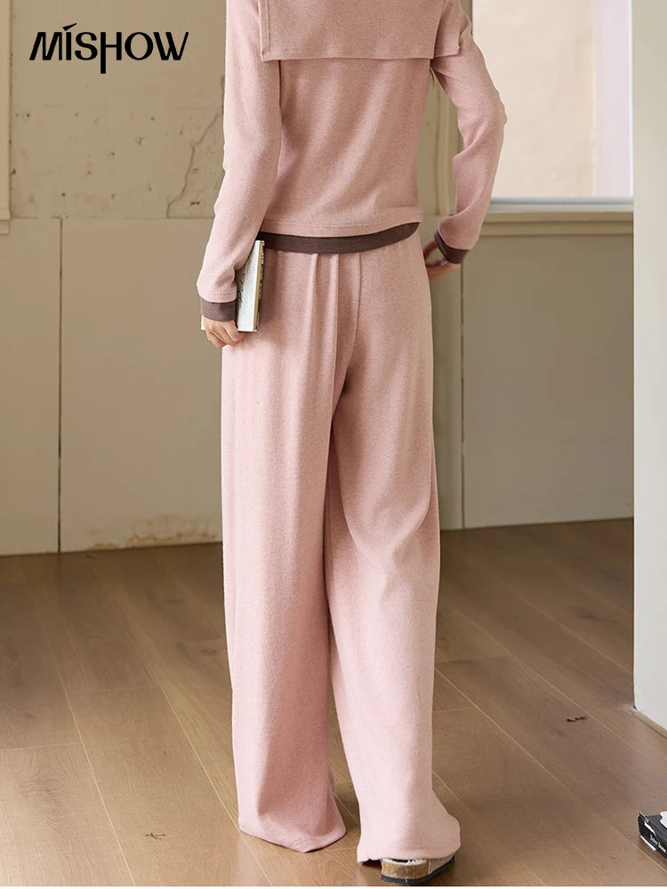 MISHOW Elastic Waist Casual Pants 2025 Autumn Winter Solid Full Length Pants Loose Wide Leg Trousers Office Lady MXE89K1119